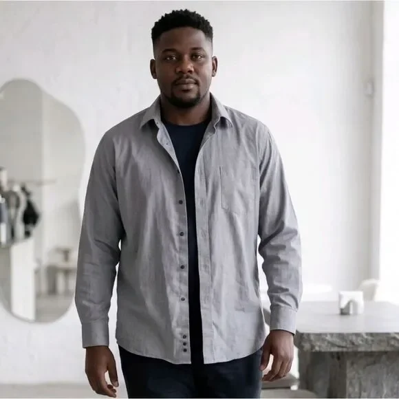 Joseph Abboud Egyptian Cotton Non-Iron Dress Shirt Gray Classic Fit 16.5 34/35 - Picture 1 of 11